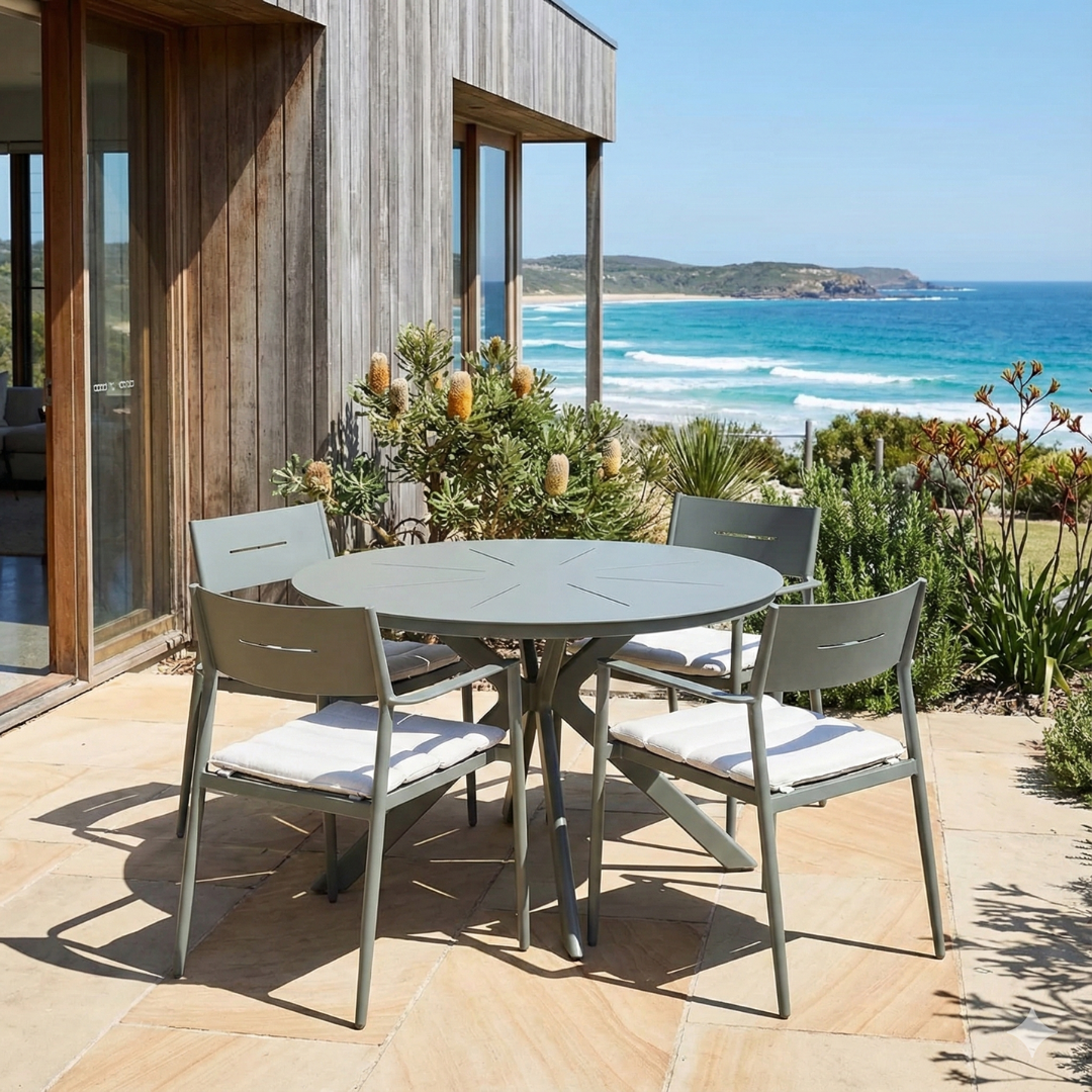 Sleek Round Table and 4 Cottesloe Chairs - Green