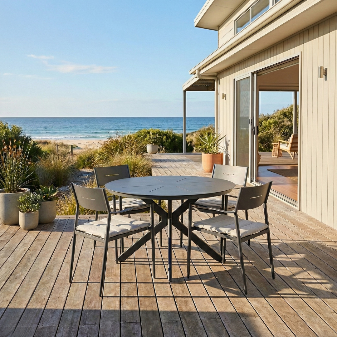 Sleek Round Table and 4 Cottesloe Chairs - Gunmetal
