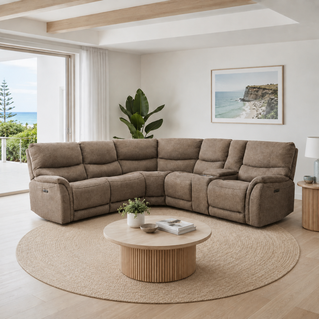Bentley Corner Modular with 2 electric recliners - Latte Fabric