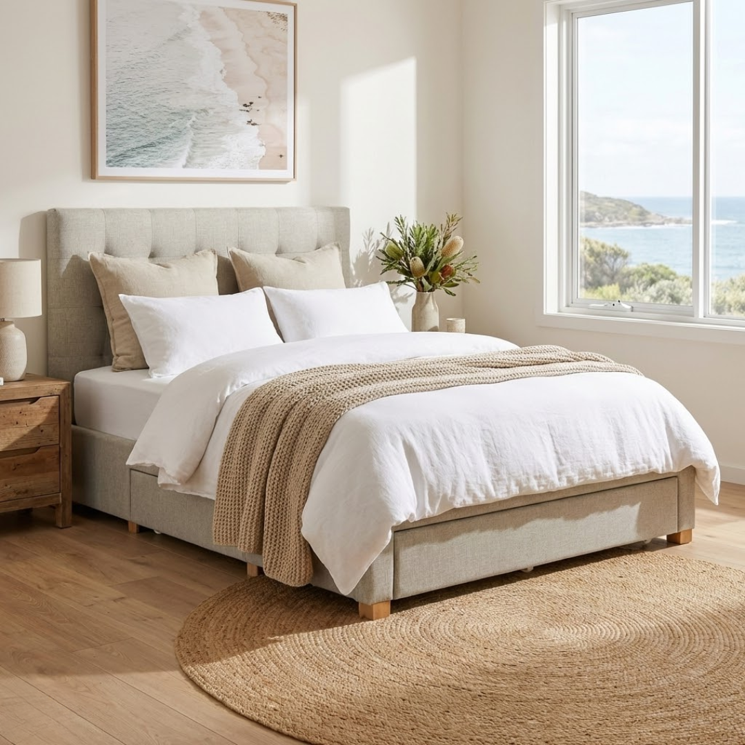 Neo Double Storage Bed - Oat White